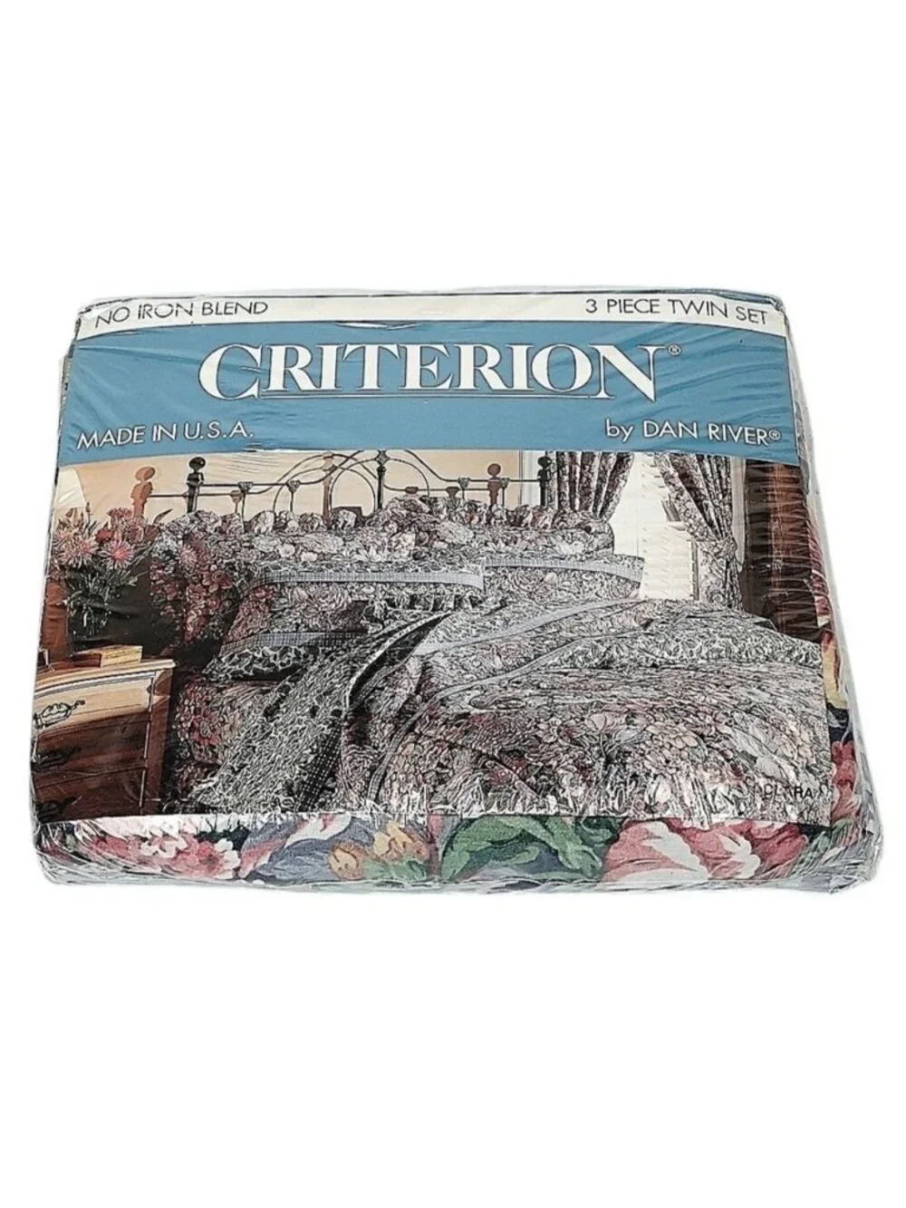 DAN RIVER Criterion Twin Sheet Set 3 pc Blue Floral Cotton Blend New Vintage